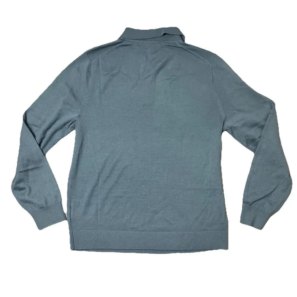 J.Crew Merino Wool Blend Sweater‎ Polo Mens L Blue Quiet Luxury Coastal Preppy